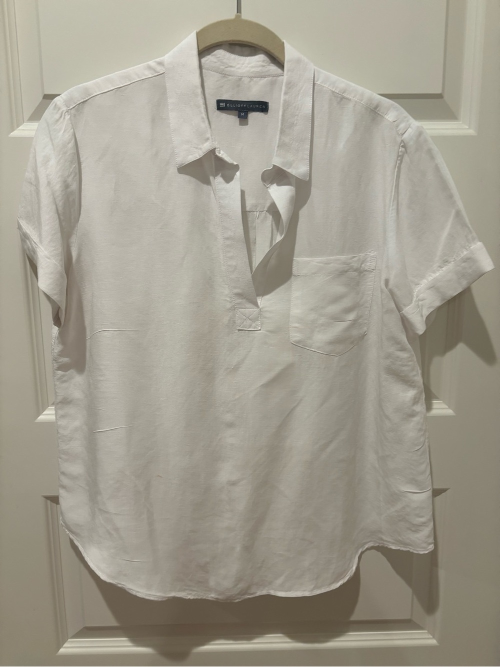 White Short-Sleeve Popover Blouse
